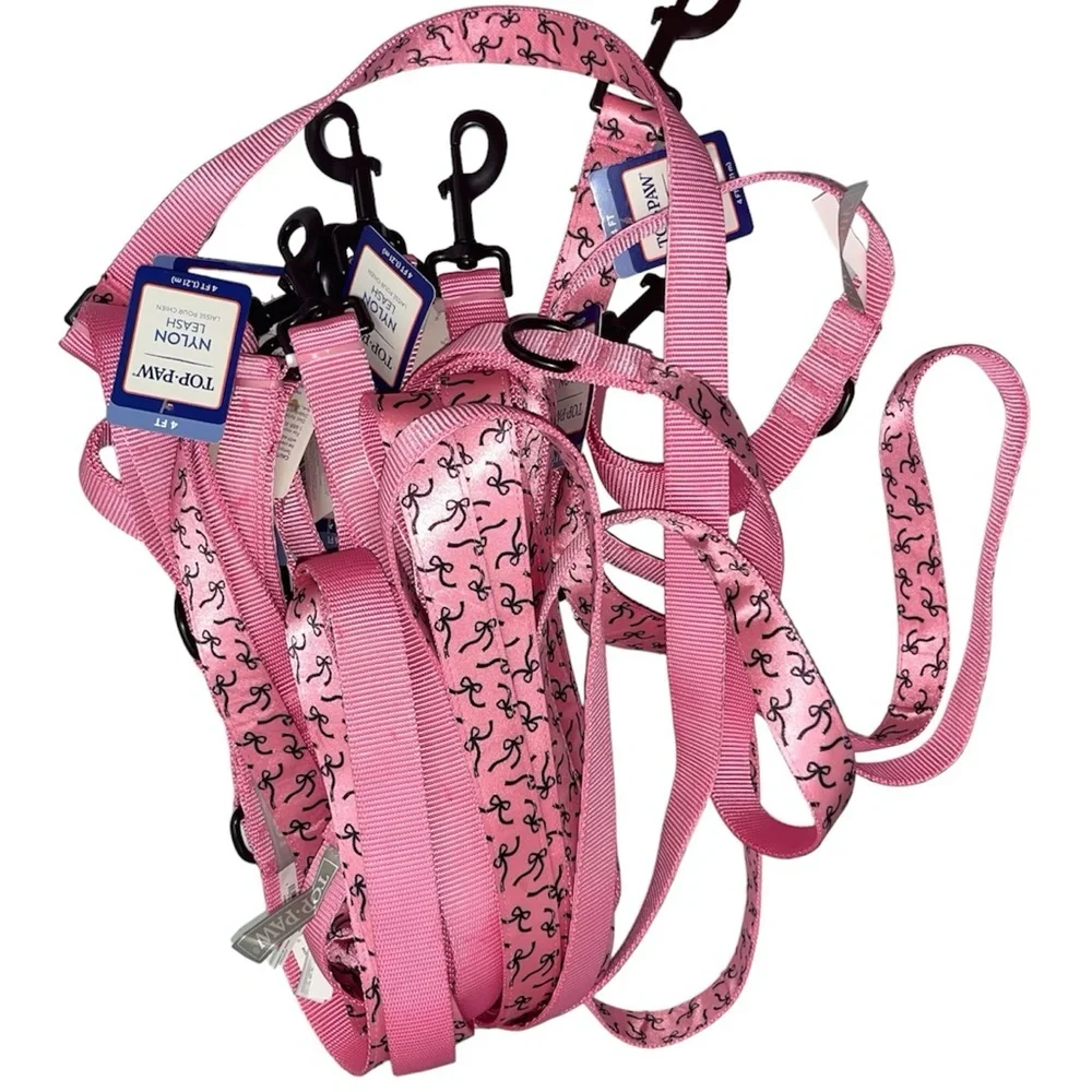 Top Paw® Pink Bows Dog Leash: 4-ft long, 1-in wide